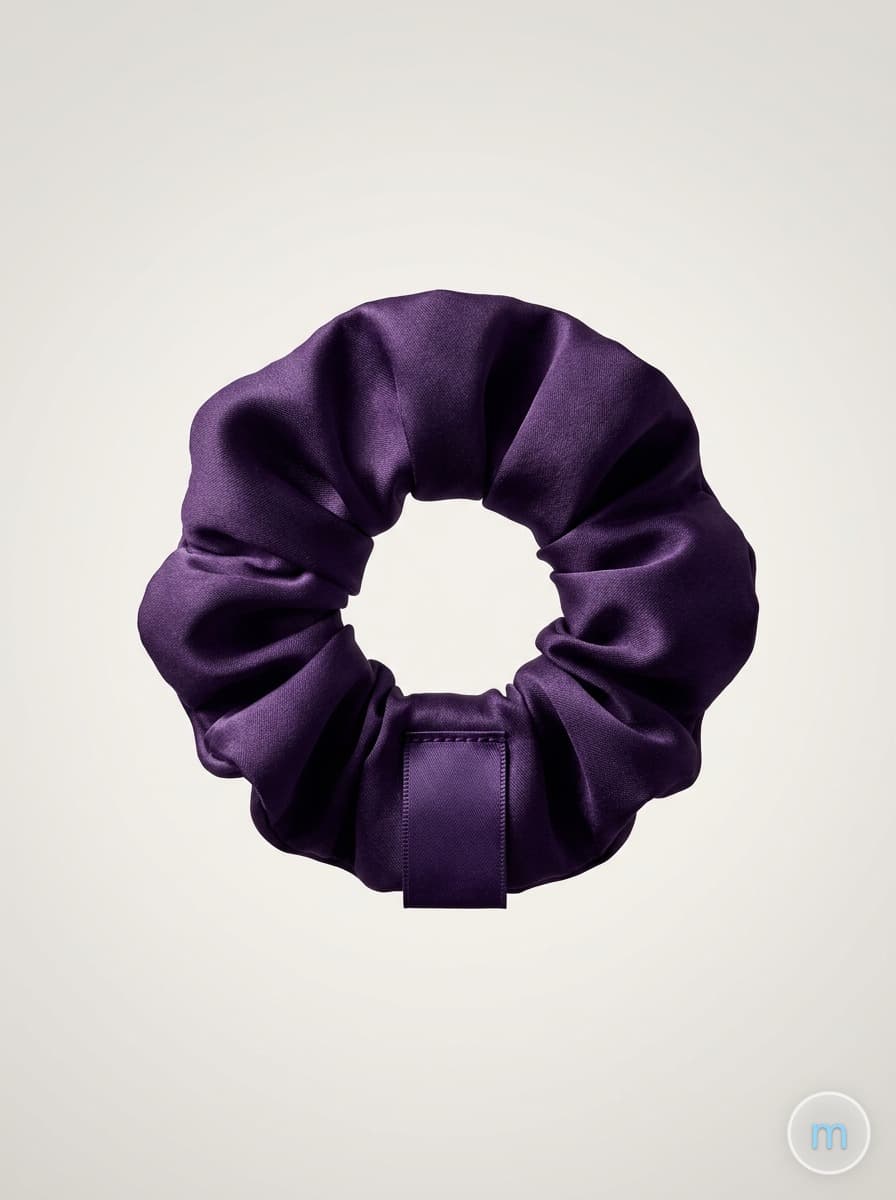 A purple satin scrunchie, tailor-made and inspired by a community design