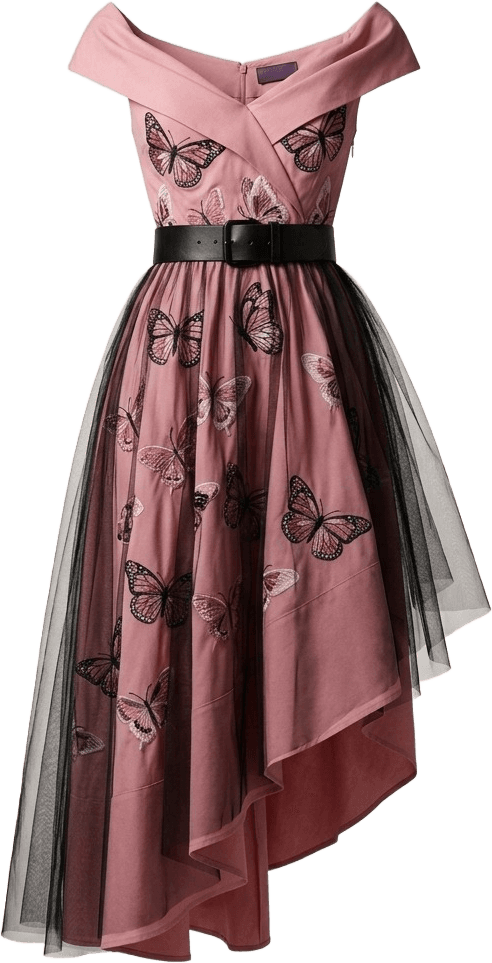 Butterfly Reverie — rose pink cotton midi with embroidered butterflies