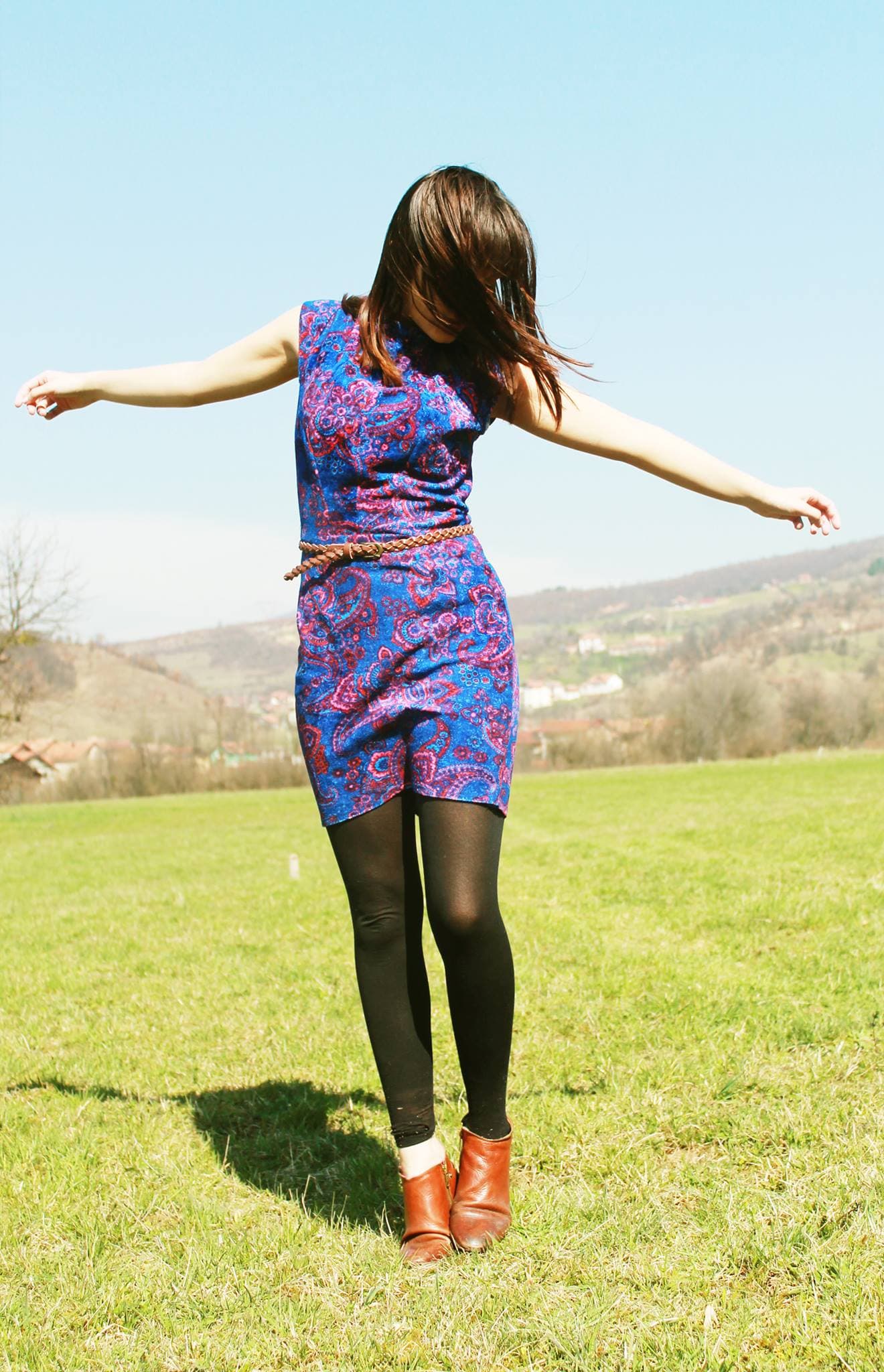 A custom made dress in an ethnic print