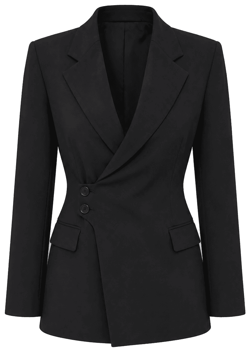 The Hourglass Blazer — custom made stretch wool suiting dress, sewn to your measurements