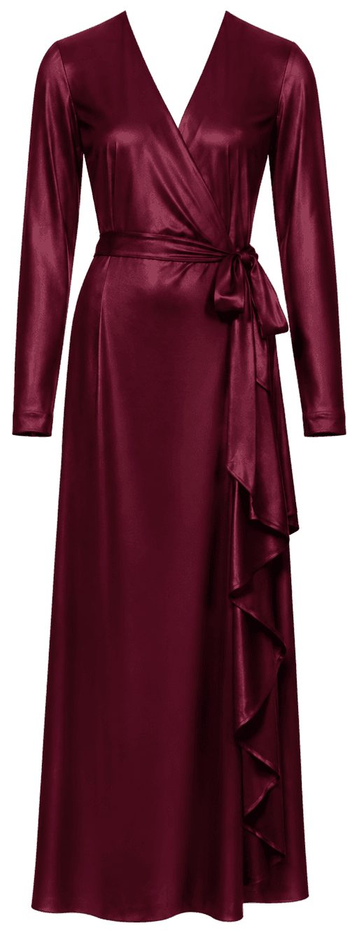 The Burgundy Satin Wrap — a custom made burgundy silk satin bridesmaid dress, sewn to measure