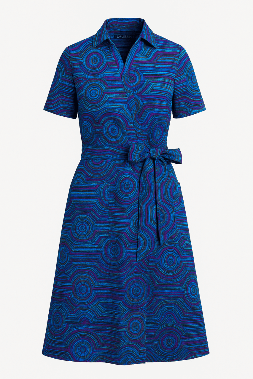The Nysa Wrap Dress — a custom made wrap dress with an adjustable tie, sewn to your measurements for a covered fit