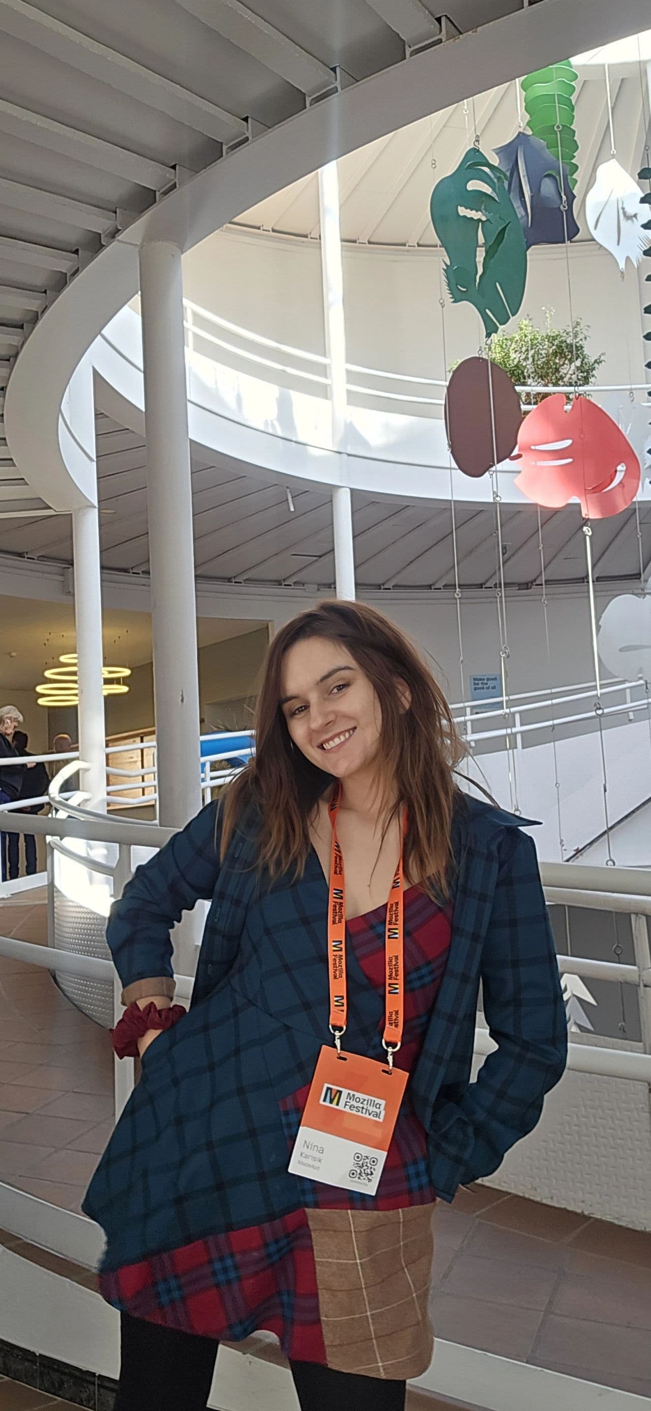 MadeApt at Mozilla Festival, founder with a Mozilla Festival lanyard