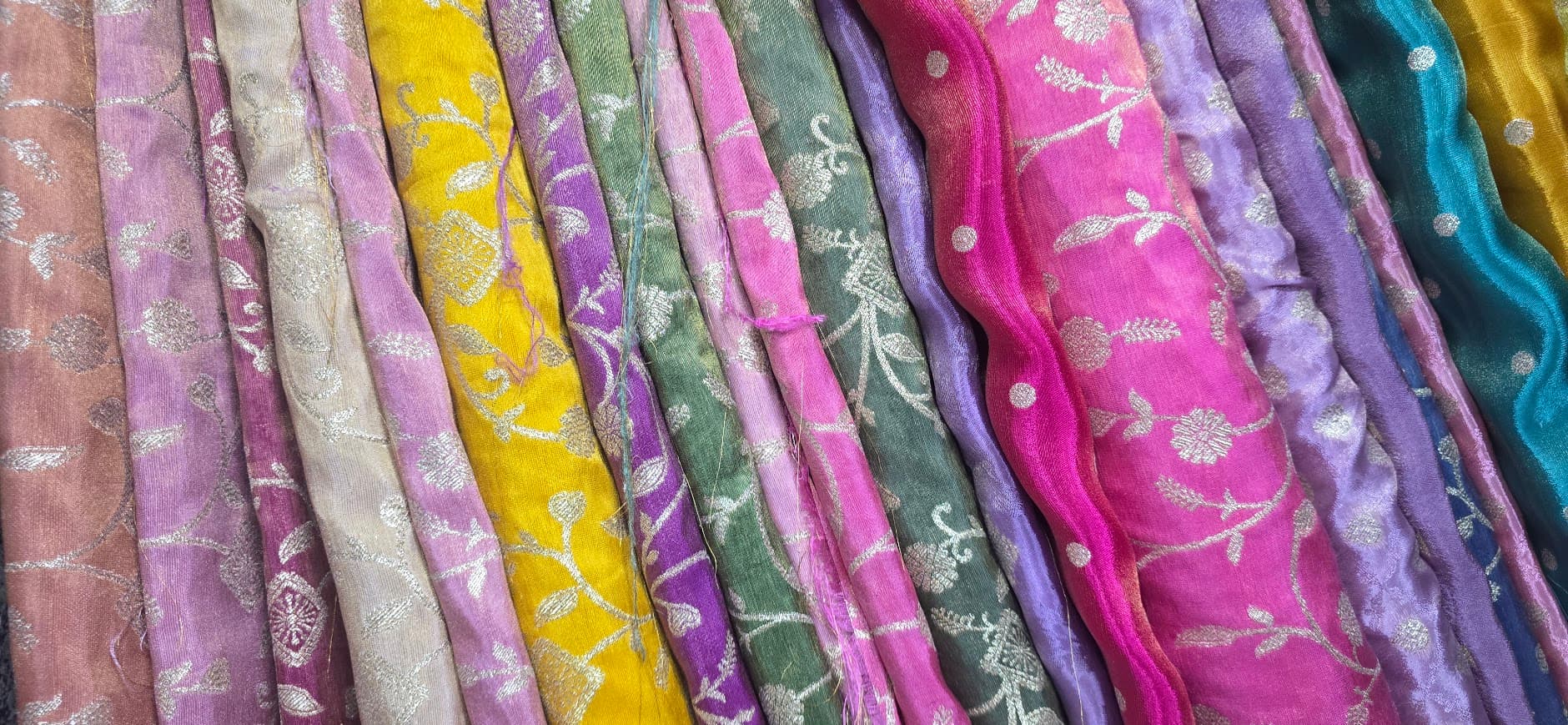 Indian silk being prepared for a made-to-measure dress