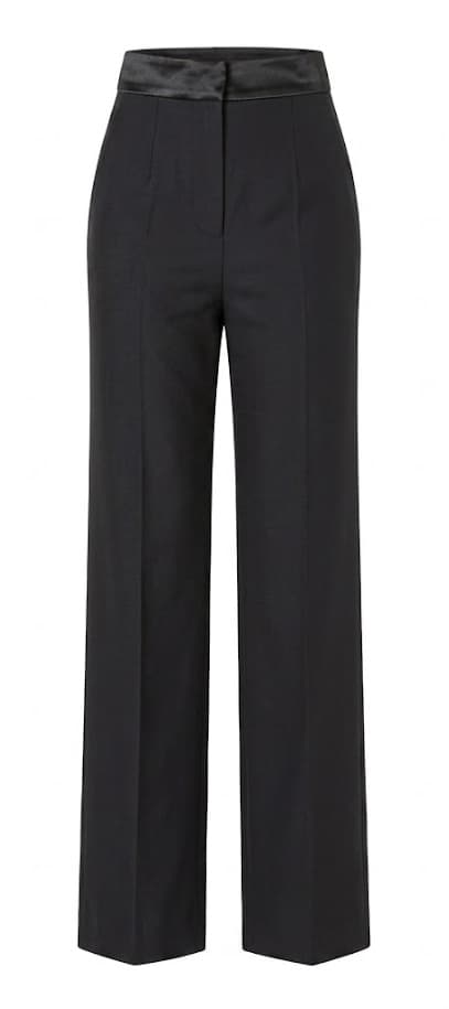 The Satin-Waist Cigarette Trouser — custom made black cigarette work pants with a satin waistband