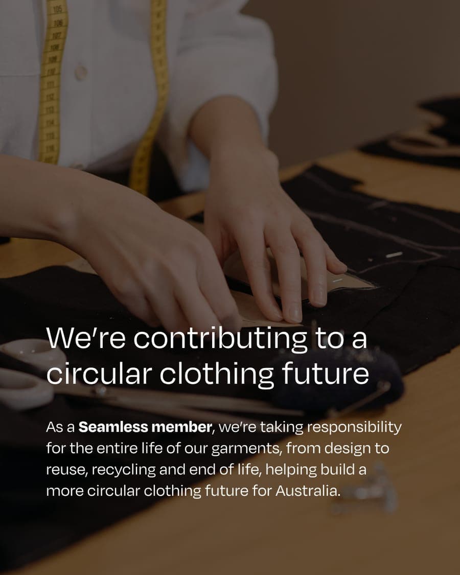 Seamless member tile — a tailor pinning a pattern piece to dark fabric, tape measure around their neck
