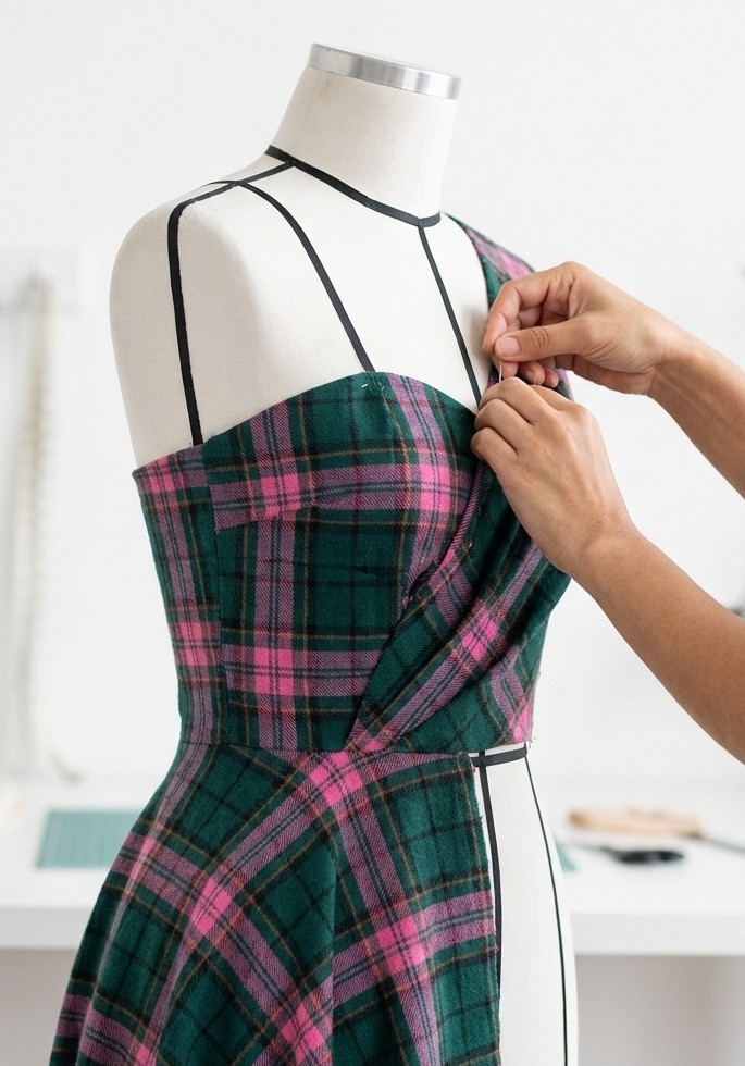 A MadeApt maker constructing a custom garment in her studio